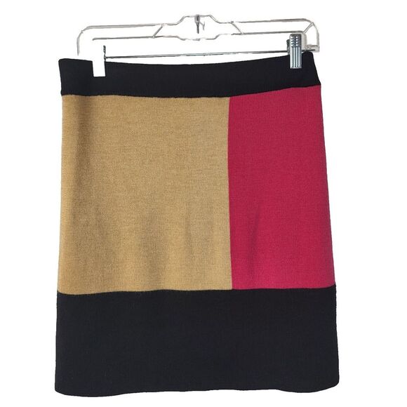 Ann Taylor LOFT Size XXS Mini Sweater Skirt Wool Color Block Black Deep Pink Tan - Picture 4 of 7